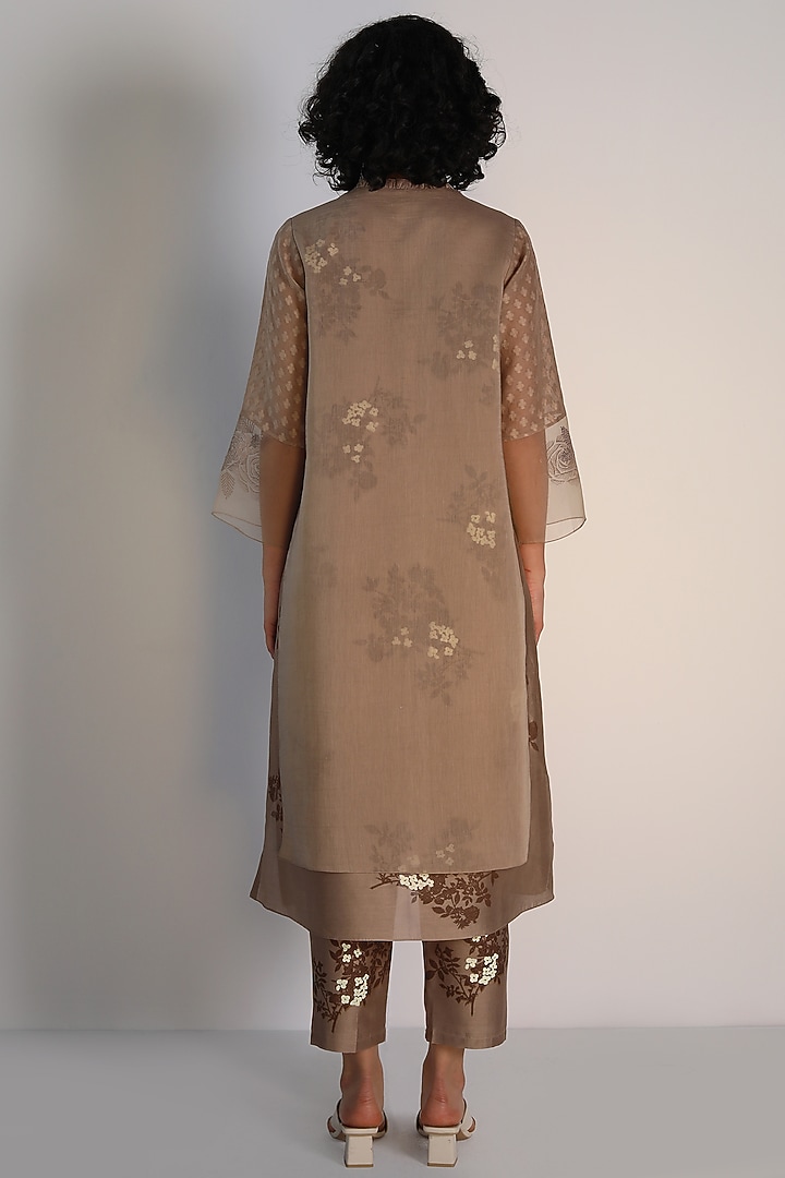 Beige Silk Chanderi Block Printed & Embroidered Tunic Set by Arcvsh by Pallavi Singh at Pernia's Pop Up Shop