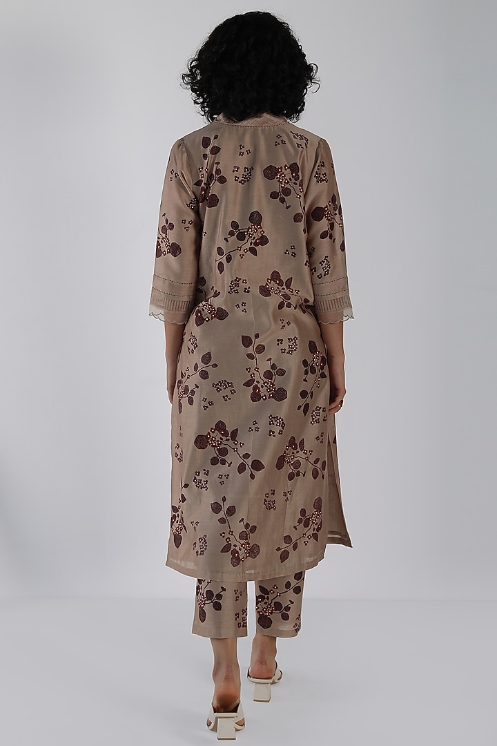 Beige Silk Chanderi Block Printed Tunic Set by Arcvsh by Pallavi Singh at Pernia's Pop Up Shop