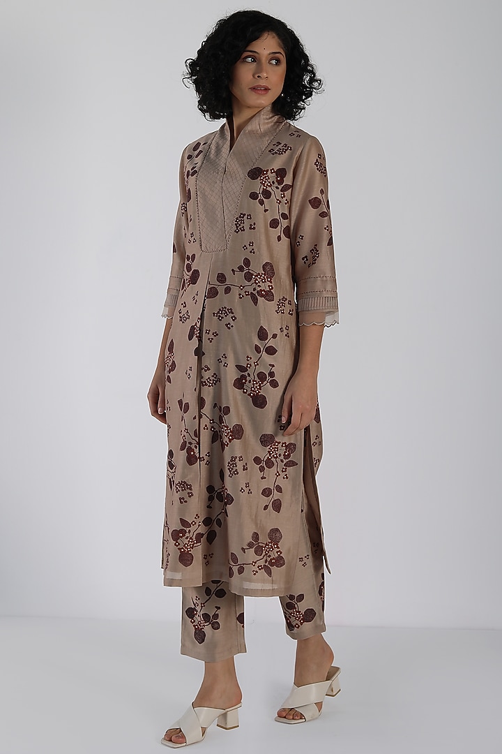 Beige Silk Chanderi Block Printed Tunic Set by Arcvsh by Pallavi Singh at Pernia's Pop Up Shop