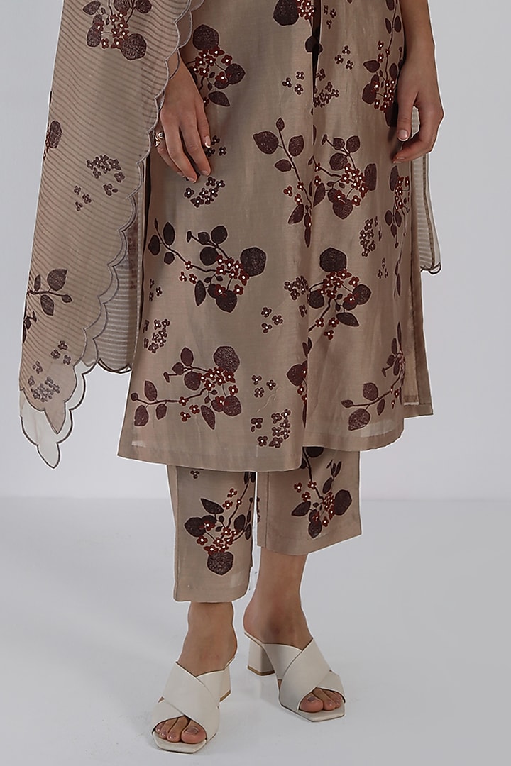 Beige Silk Chanderi Block Printed Tunic Set by Arcvsh by Pallavi Singh at Pernia's Pop Up Shop