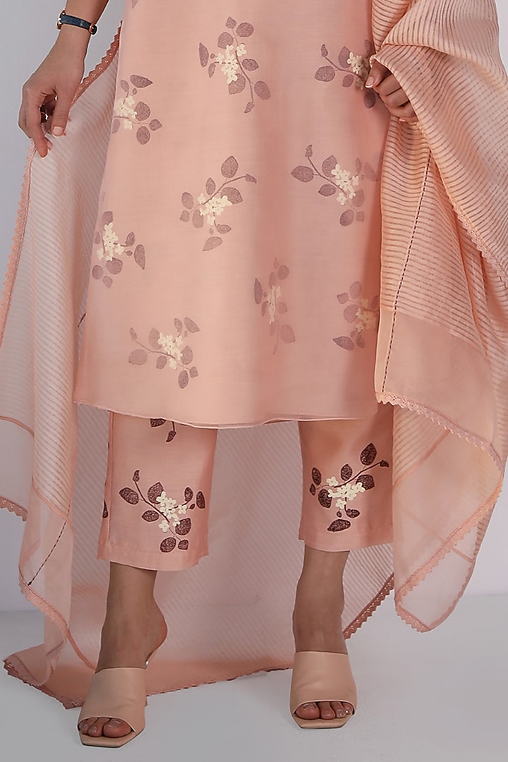 Old Rose Silk Chanderi Block Printed & Embroidered Tunic Set by Arcvsh by Pallavi Singh at Pernia's Pop Up Shop