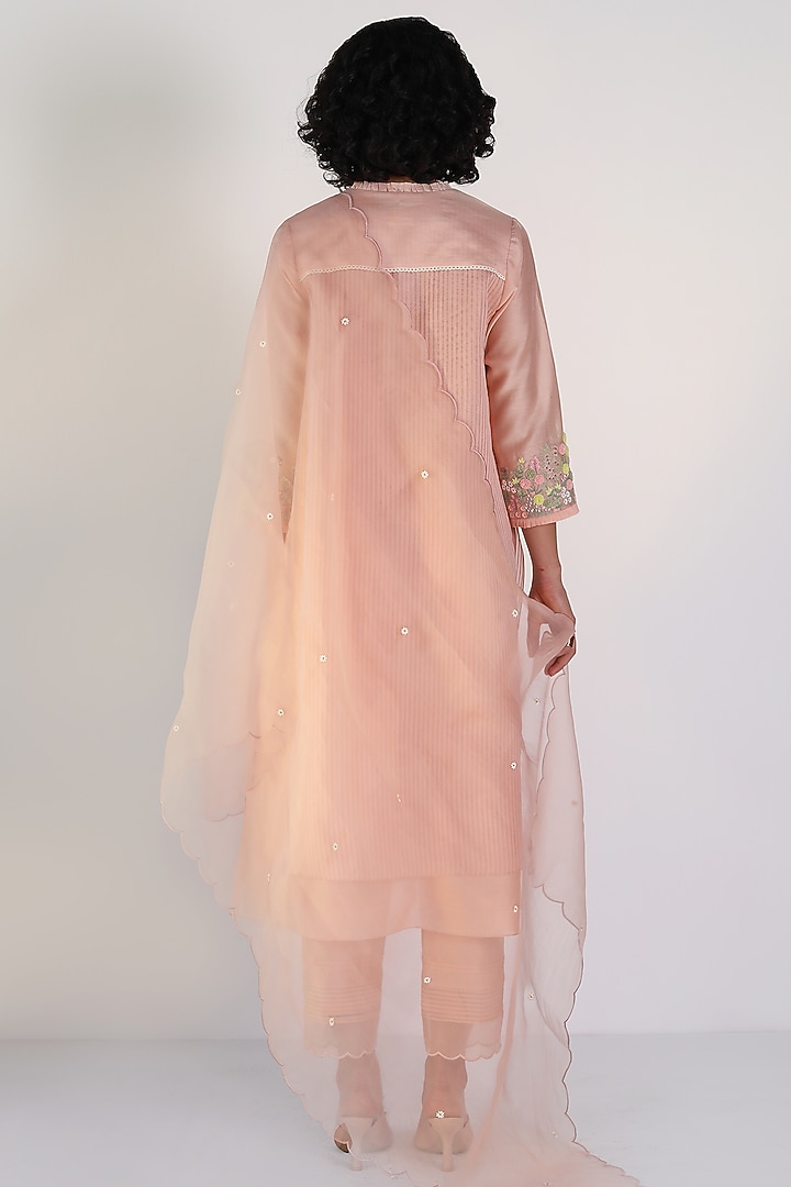 Old Rose Silk Chanderi Hand Embroidered Tunic Set by Arcvsh by Pallavi Singh at Pernia's Pop Up Shop