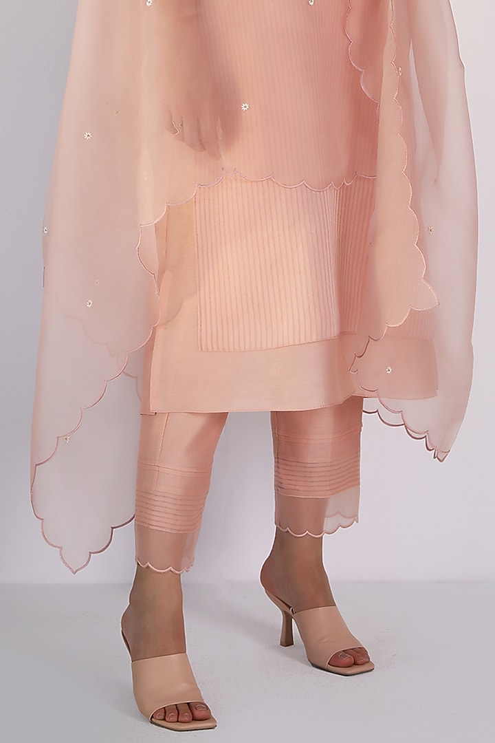 Old Rose Silk Chanderi Hand Embroidered Tunic Set by Arcvsh by Pallavi Singh at Pernia's Pop Up Shop