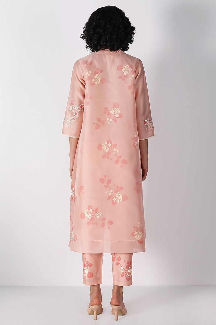 Old Rose Silk Chanderi Printed & Embroidered Tunic Set by Arcvsh by Pallavi Singh at Pernia's Pop Up Shop