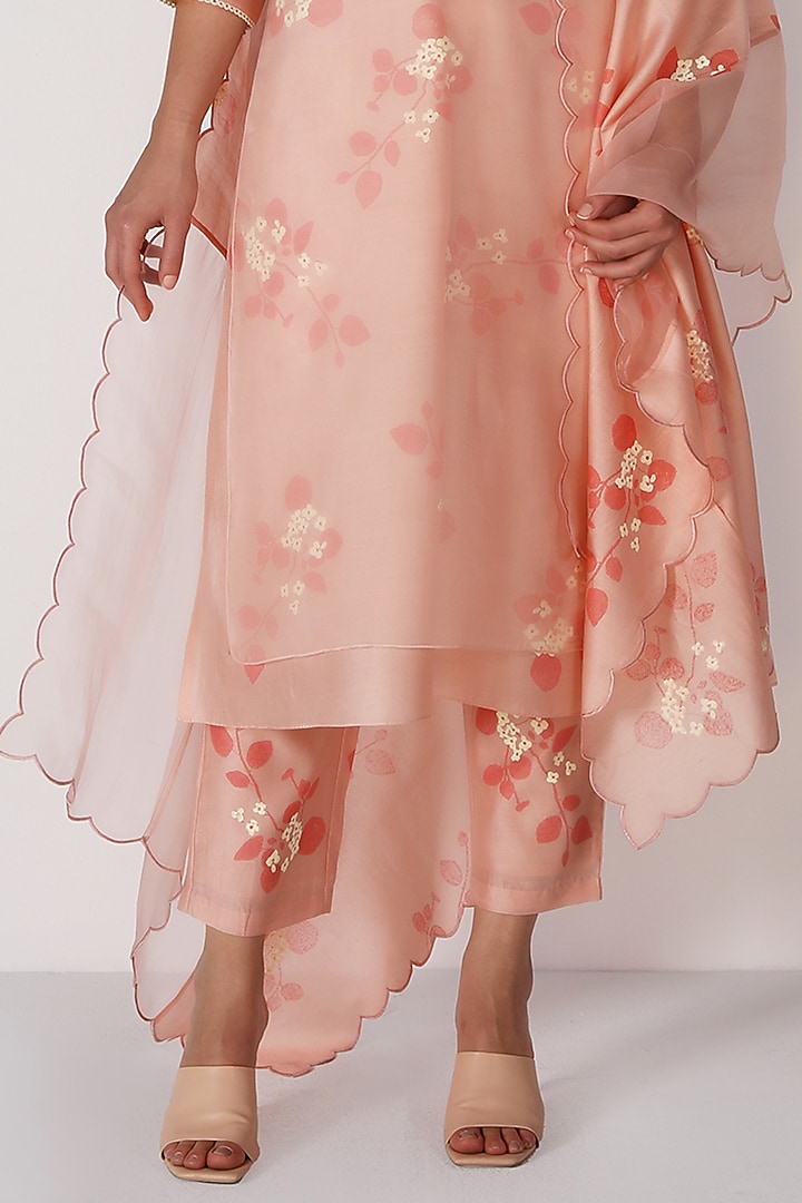 Old Rose Silk Chanderi Printed & Embroidered Tunic Set by Arcvsh by Pallavi Singh at Pernia's Pop Up Shop
