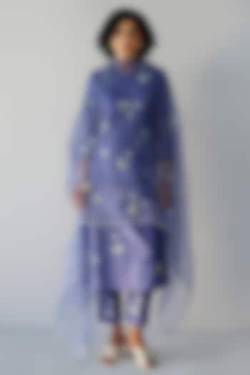 Twilight Blue Silk Chanderi Printed & Embroidered Tunic Set by Arcvsh by Pallavi Singh at Pernia's Pop Up Shop