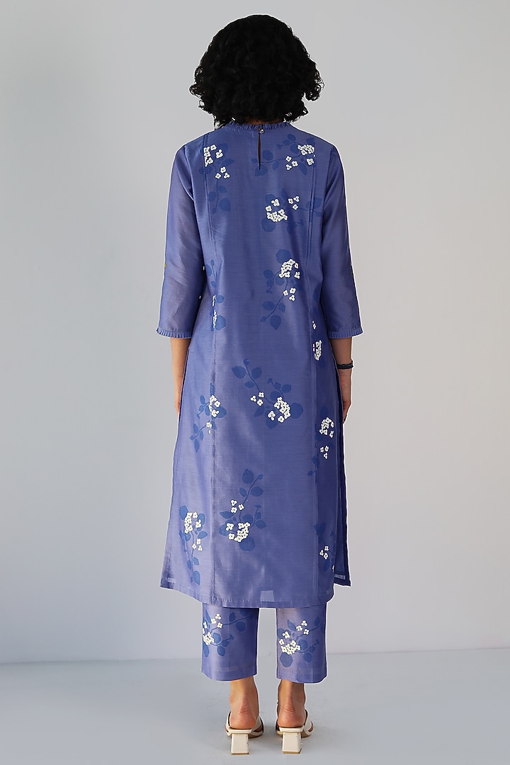 Twilight Blue Silk Chanderi Printed & Embroidered Tunic Set by Arcvsh by Pallavi Singh at Pernia's Pop Up Shop
