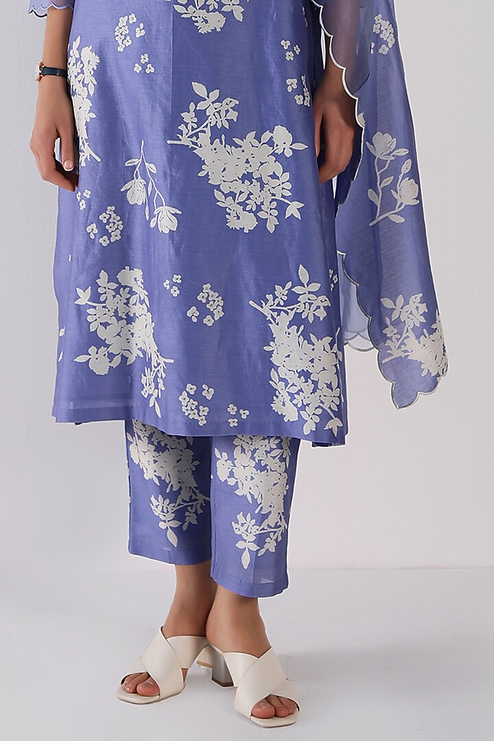 Twilight Blue Silk Chanderi Printed & Embroidered Tunic Set by Arcvsh by Pallavi Singh at Pernia's Pop Up Shop