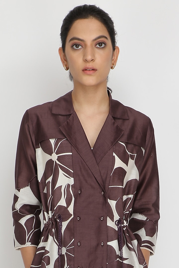 Dark Grape Chanderi Printed Summer Dress by Arcvsh by Pallavi Singh at Pernia's Pop Up Shop
