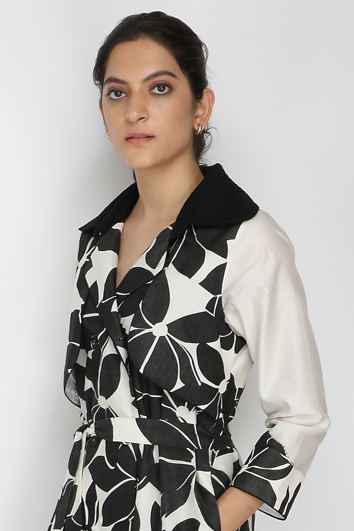 Black & Ivory Printed Summer Dress With Belt by Arcvsh by Pallavi Singh at Pernia's Pop Up Shop