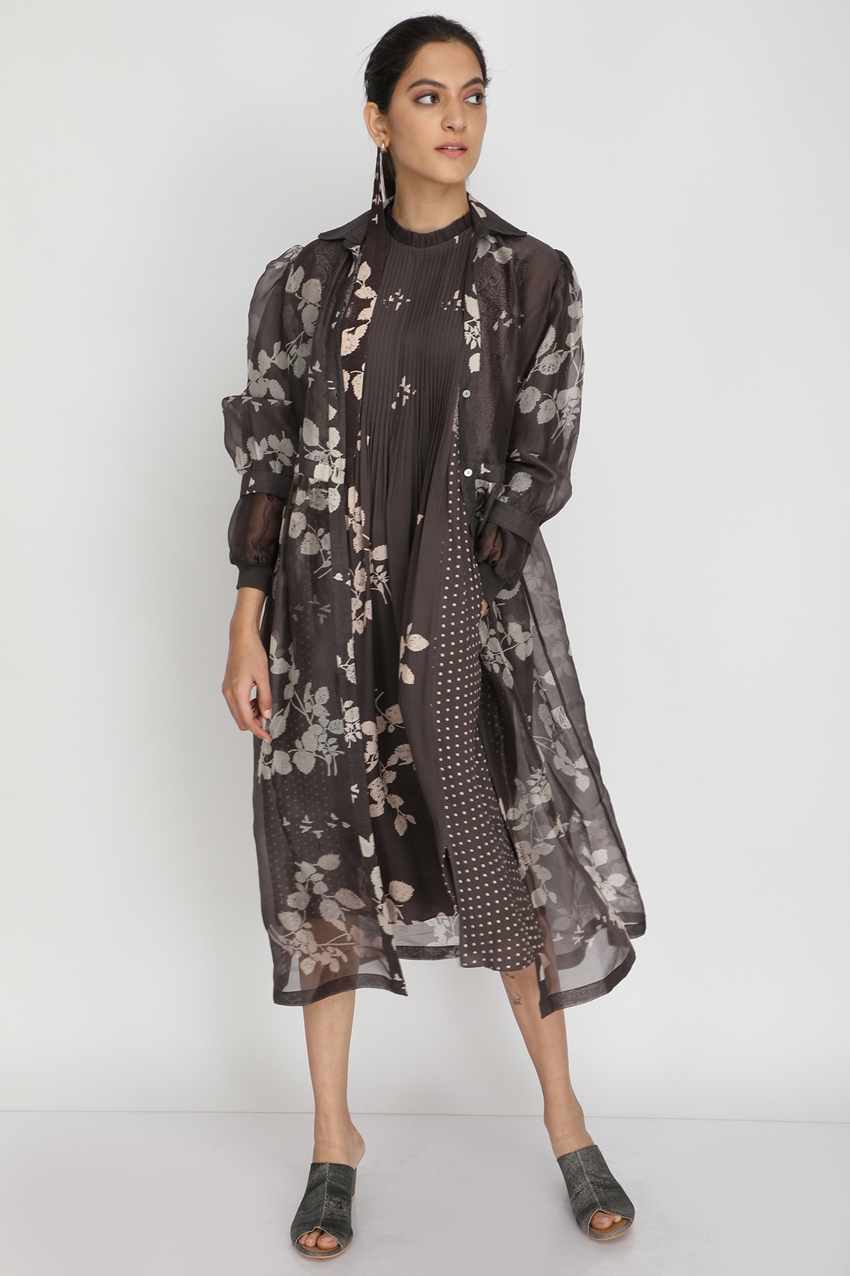 Grey Printed Jacket Dress by Arcvsh by Pallavi Singh at Pernia's