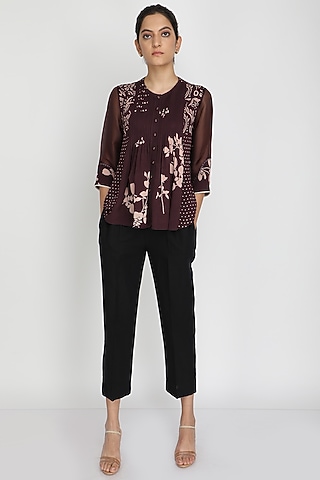 Old Rose Georgette Printed Top by Arcvsh by Pallavi Singh