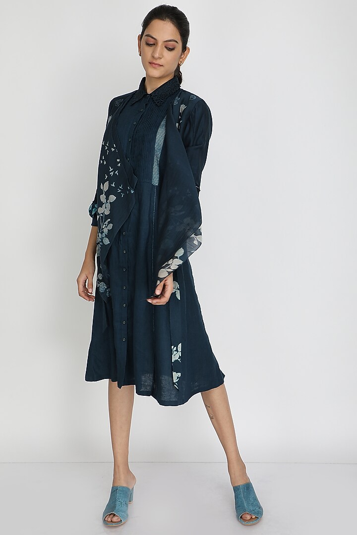 Blue Printed A-Line Summer Dress by Arcvsh by Pallavi Singh at Pernia's Pop Up Shop