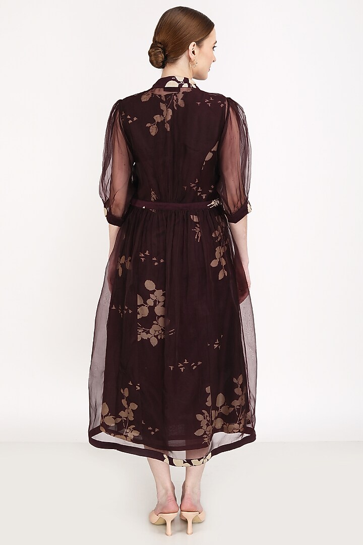 Grape Wine Silk Chanderi Vacation Dress With Overlay Jacket by Arcvsh by Pallavi Singh at Pernia's Pop Up Shop