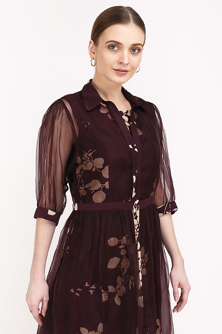 Grape Wine Silk Chanderi Vacation Dress With Overlay Jacket by Arcvsh by Pallavi Singh at Pernia's Pop Up Shop