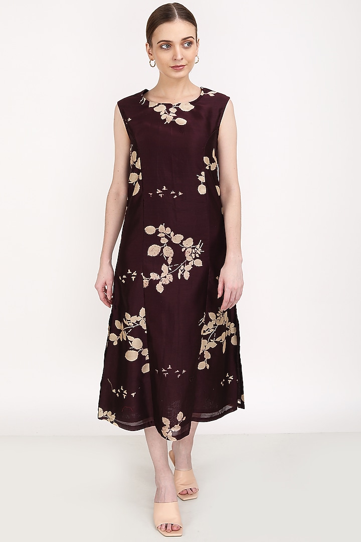 Grape Wine Silk Chanderi Vacation Dress With Overlay Jacket by Arcvsh by Pallavi Singh at Pernia's Pop Up Shop