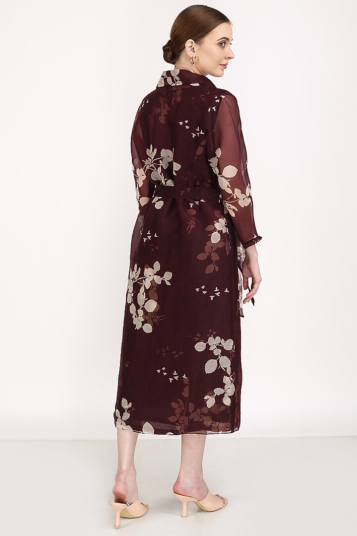 Grape Wine Silk Chanderi Printed Slip Vacation Dress by Arcvsh by Pallavi Singh at Pernia's Pop Up Shop