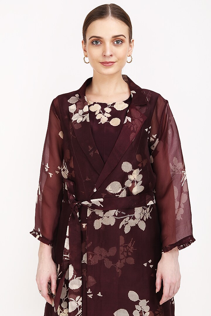 Grape Wine Silk Chanderi Printed Slip Vacation Dress by Arcvsh by Pallavi Singh at Pernia's Pop Up Shop
