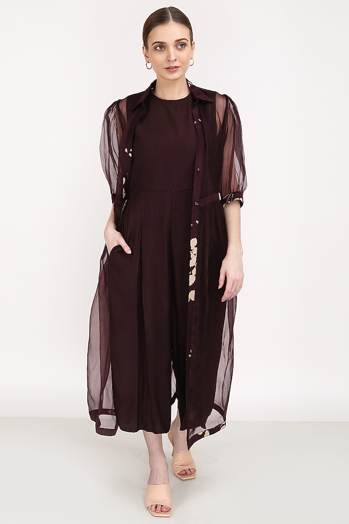 Grape Organza Jacket Set by Arcvsh by Pallavi Singh at Pernia's Pop Up Shop