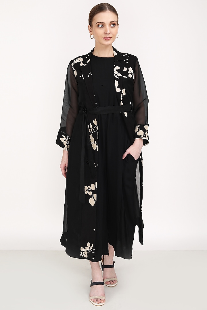 Black Printed Jacket Set by Arcvsh by Pallavi Singh