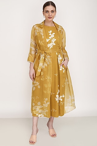 Ochre Yellow Printed Jumpsuit by Arcvsh by Pallavi Singh