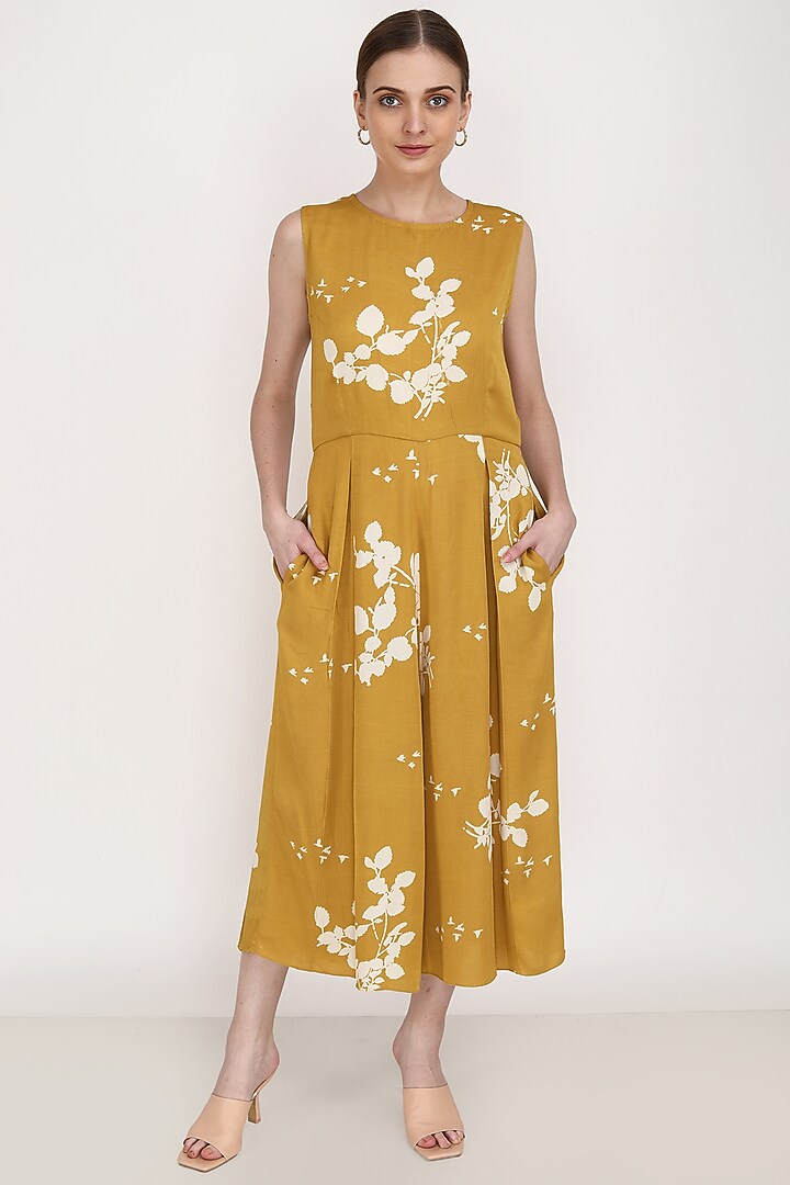 Ochre Yellow Printed Jumpsuit by Arcvsh by Pallavi Singh at Pernia's Pop Up Shop