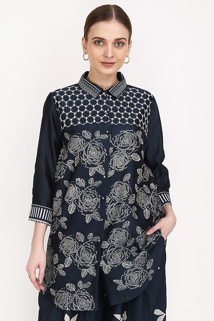 Indigo Printed Shirt by Arcvsh by Pallavi Singh at Pernia's Pop Up Shop