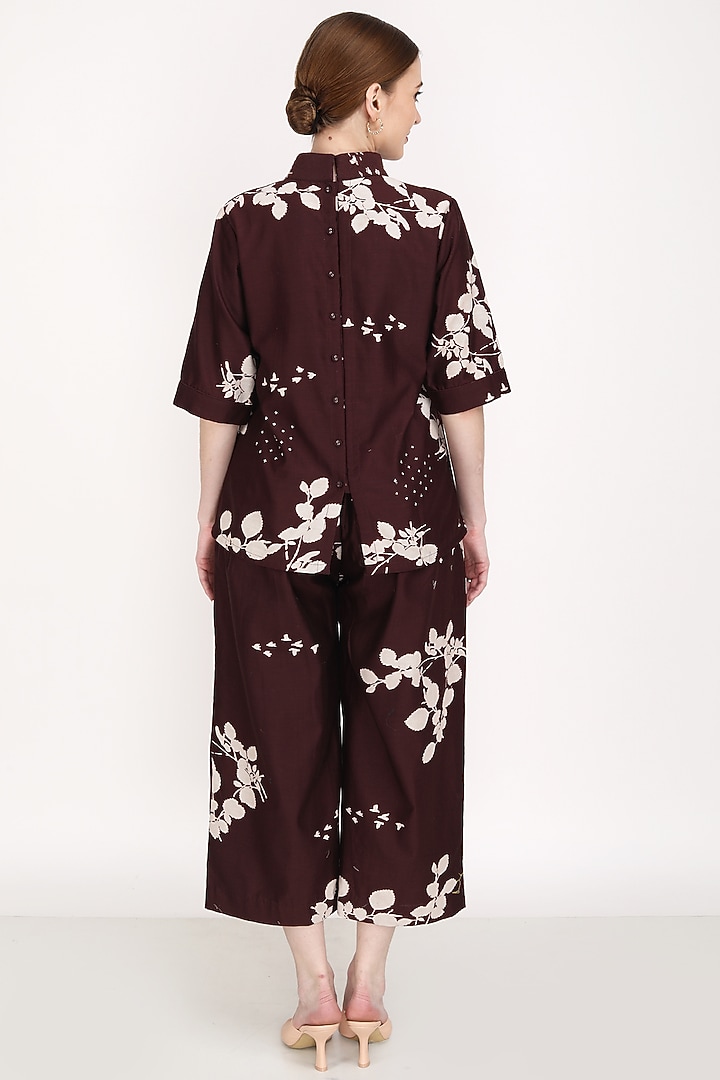Grape Wine Silk Chanderi Printed Pant Set by Arcvsh by Pallavi Singh at Pernia's Pop Up Shop