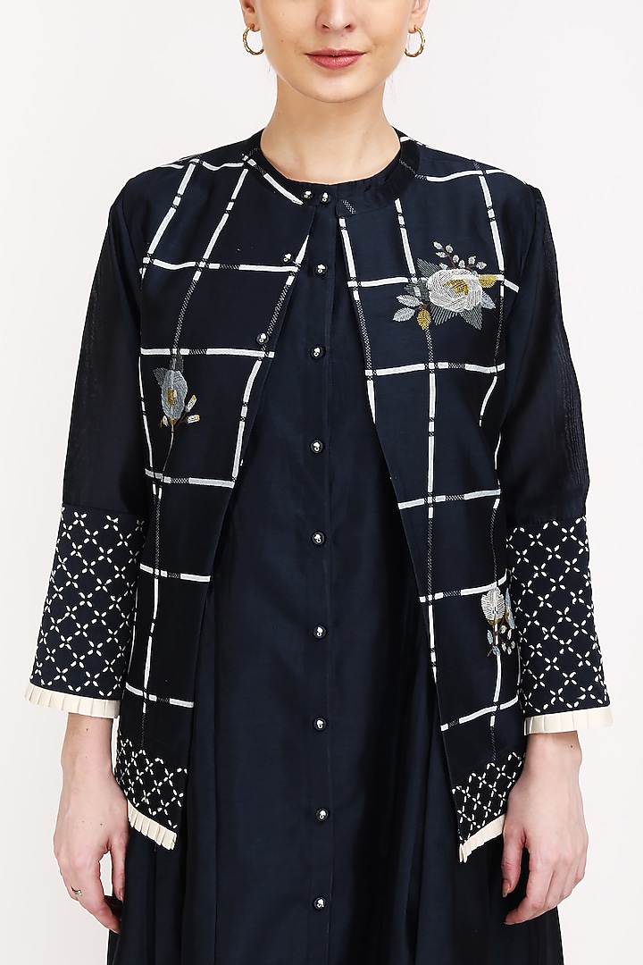 Indigo Checkered Jacket by Arcvsh by Pallavi Singh at Pernia's Pop Up Shop