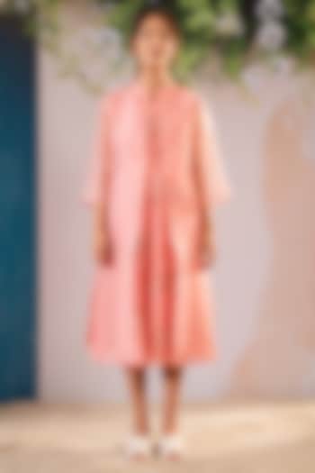Pink Organza Block Printed Jacket Set by Arcvsh by Pallavi Singh at Pernia's Pop Up Shop