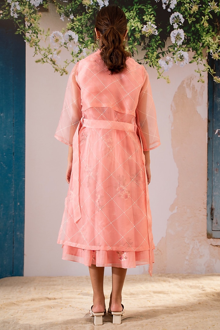 Pink Organza Block Printed Jacket Set by Arcvsh by Pallavi Singh at Pernia's Pop Up Shop