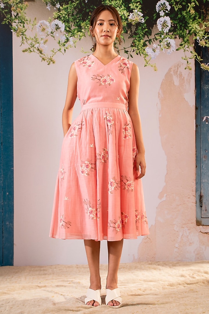 Pink Organza Block Printed Jacket Set by Arcvsh by Pallavi Singh at Pernia's Pop Up Shop