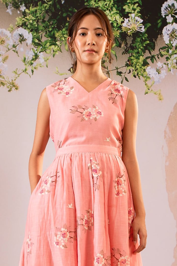 Pink Organza Block Printed Jacket Set by Arcvsh by Pallavi Singh at Pernia's Pop Up Shop