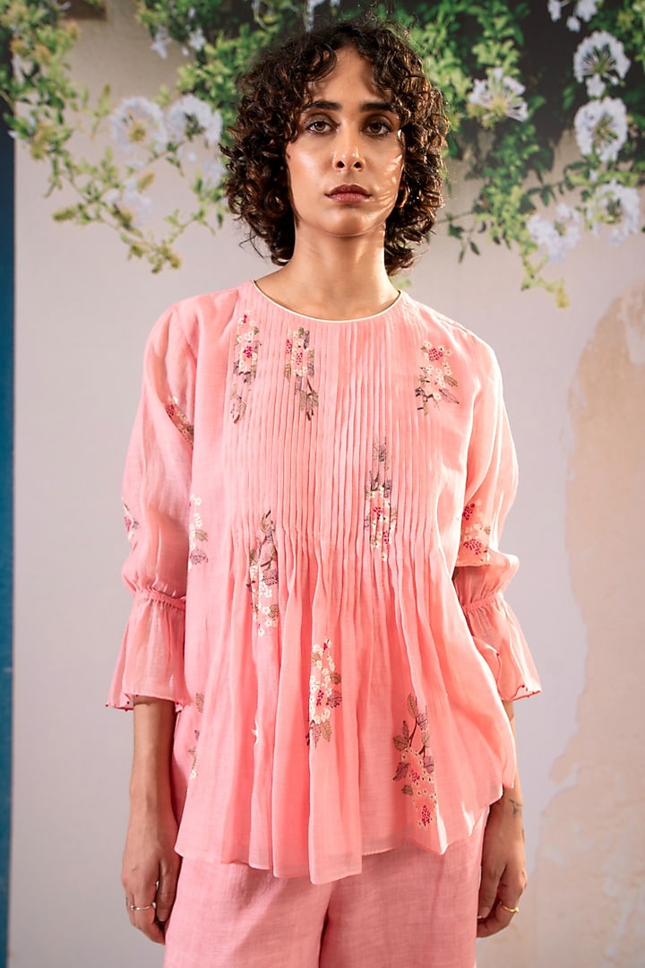 Pink Silk Chanderi Co-Ord Set by Arcvsh by Pallavi Singh at Pernia's Pop Up Shop