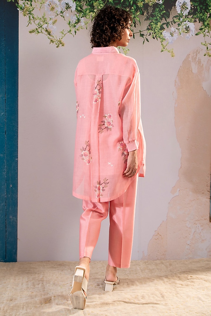 Pink Silk Chanderi Block Printed Co-Ord Set by Arcvsh by Pallavi Singh at Pernia's Pop Up Shop
