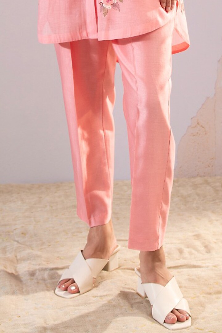 Pink Silk Chanderi Block Printed Co-Ord Set by Arcvsh by Pallavi Singh at Pernia's Pop Up Shop