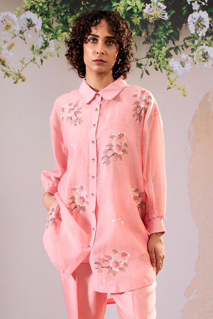 Pink Silk Chanderi Block Printed Co-Ord Set by Arcvsh by Pallavi Singh at Pernia's Pop Up Shop