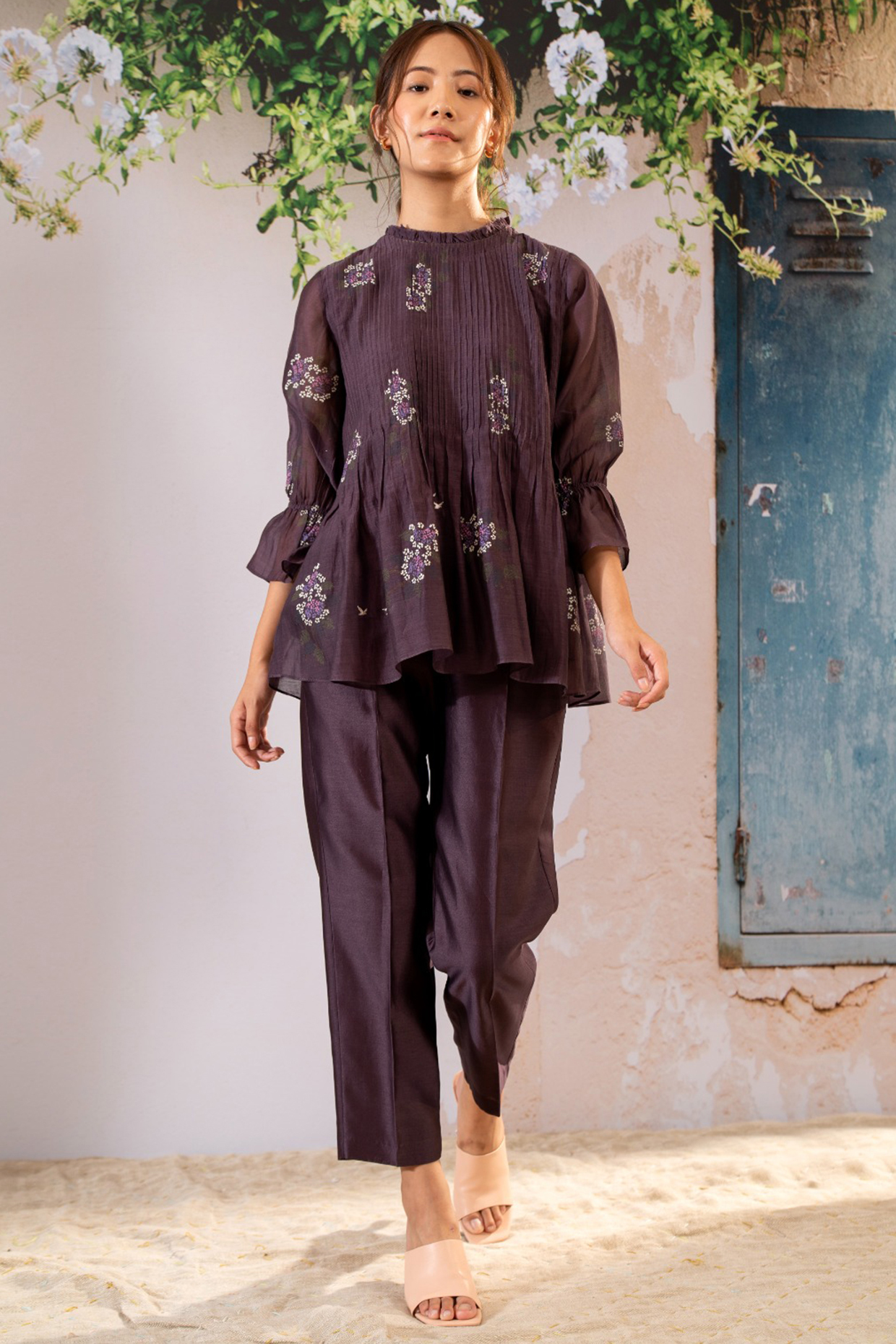 Lavender Silk Chanderi Block Printed Co-Ord Set by Arcvsh by Pallavi Singh at Pernia's Pop Up Shop