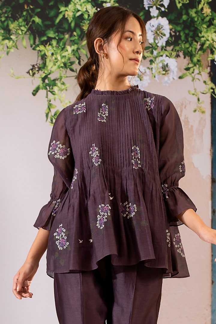 Lavender Silk Chanderi Block Printed Co-Ord Set by Arcvsh by Pallavi Singh at Pernia's Pop Up Shop