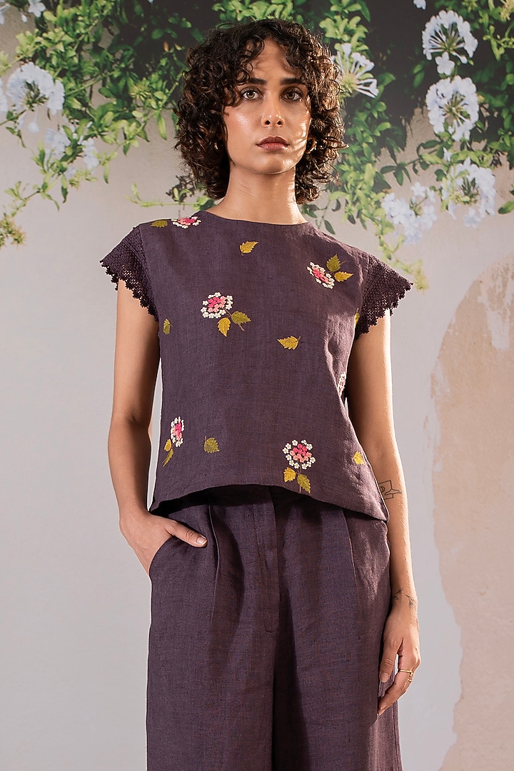 Lavender Linen Block Printed Co-Ord Set by Arcvsh by Pallavi Singh at Pernia's Pop Up Shop
