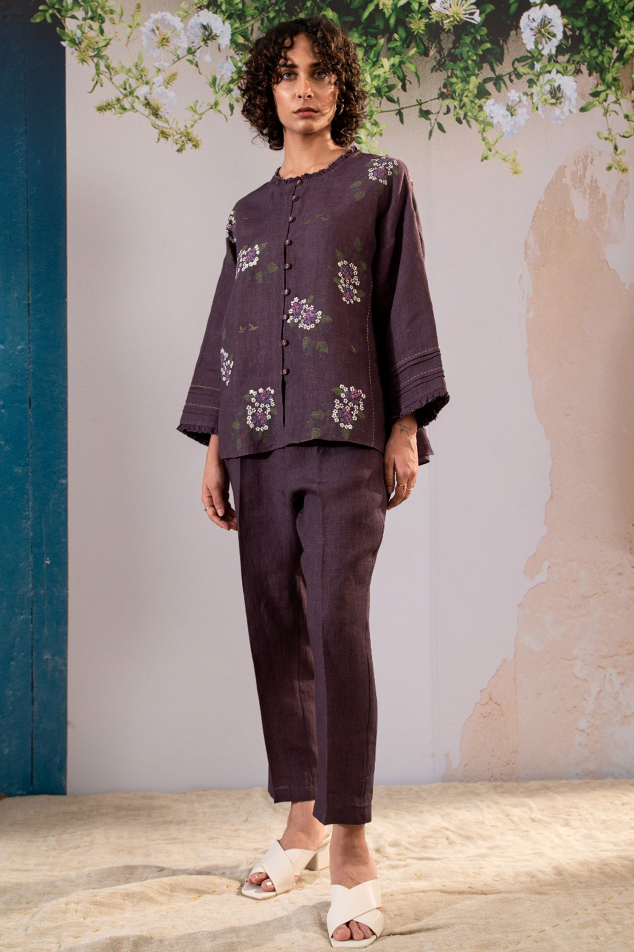 Lavender Linen Block Printed Co-Ord Set by Arcvsh by Pallavi Singh at Pernia's Pop Up Shop