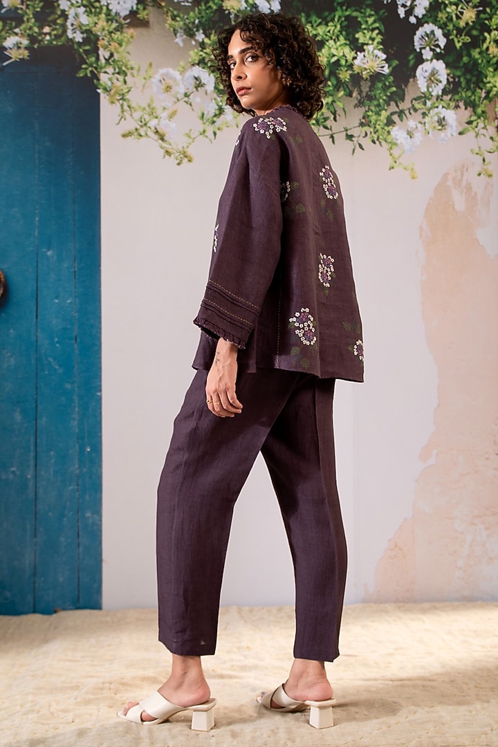 Lavender Linen Block Printed Co-Ord Set by Arcvsh by Pallavi Singh at Pernia's Pop Up Shop
