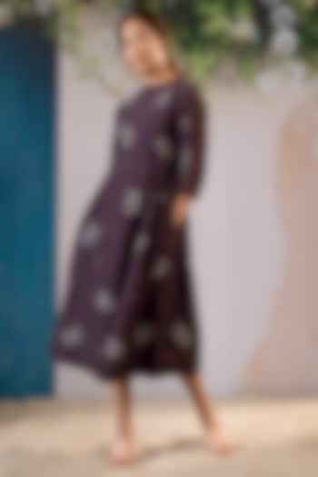 Lavender Cotton Chanderi Block Printed Dress by Arcvsh by Pallavi Singh