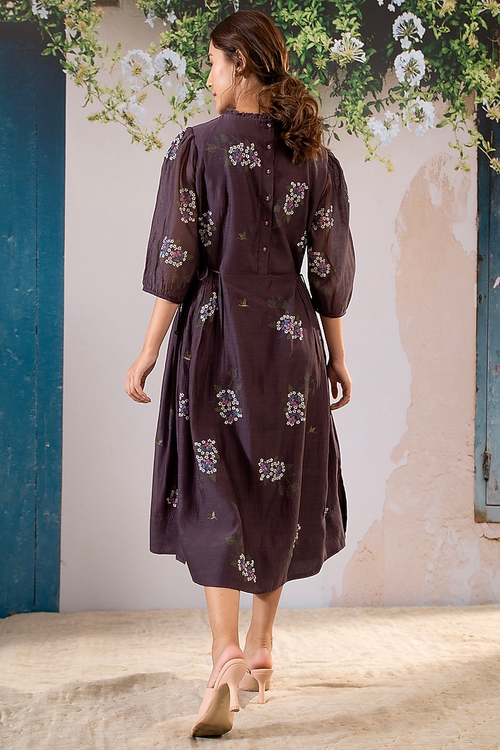 Lavender Cotton Chanderi Block Printed Vacation Dress by Arcvsh by Pallavi Singh at Pernia's Pop Up Shop