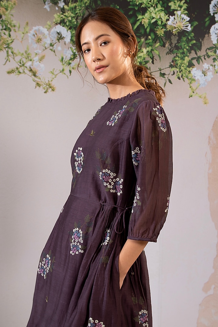 Lavender Cotton Chanderi Block Printed Vacation Dress by Arcvsh by Pallavi Singh at Pernia's Pop Up Shop