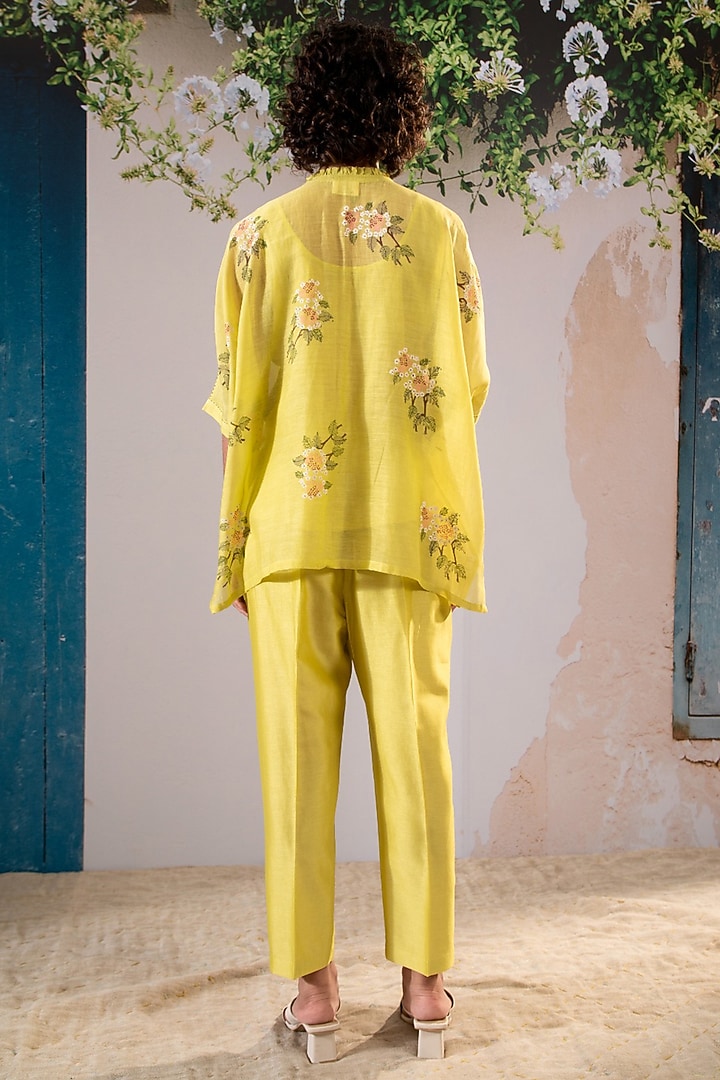 Lemon Yellow Silk Chanderi Block Printed Co-Ord Set by Arcvsh by Pallavi Singh at Pernia's Pop Up Shop