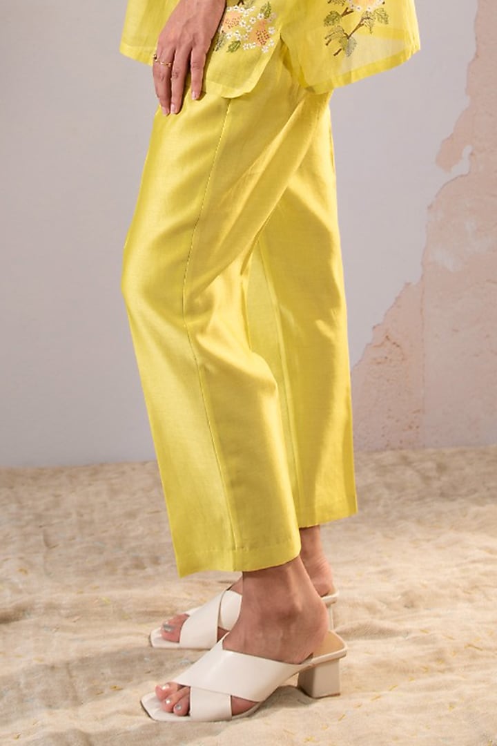 Lemon Yellow Silk Chanderi Block Printed Co-Ord Set by Arcvsh by Pallavi Singh at Pernia's Pop Up Shop