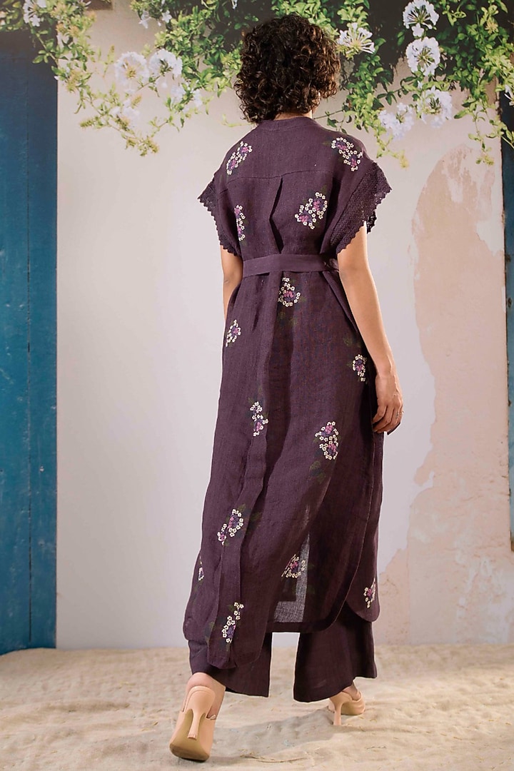 Lavender Linen Block Printed Co-Ord Set by Arcvsh by Pallavi Singh at Pernia's Pop Up Shop