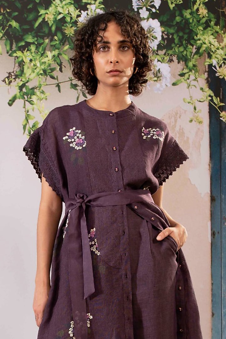 Lavender Linen Block Printed Co-Ord Set by Arcvsh by Pallavi Singh at Pernia's Pop Up Shop