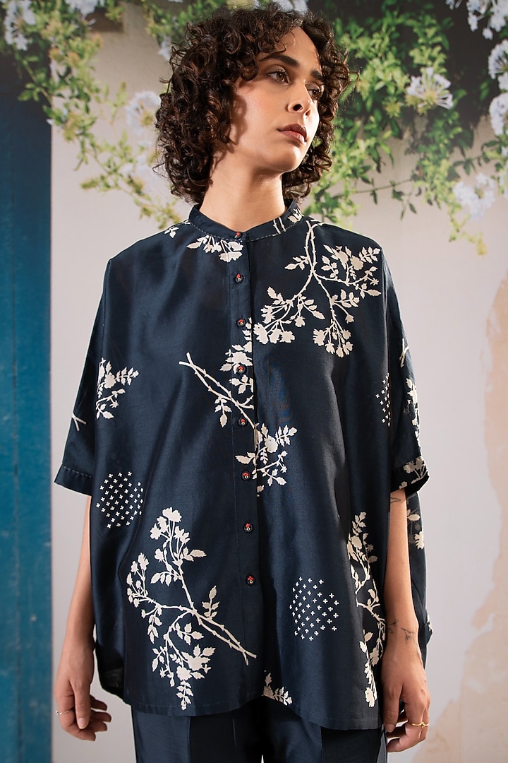 Indigo Silk Chanderi Printed Co-Ord Set by Arcvsh by Pallavi Singh at Pernia's Pop Up Shop